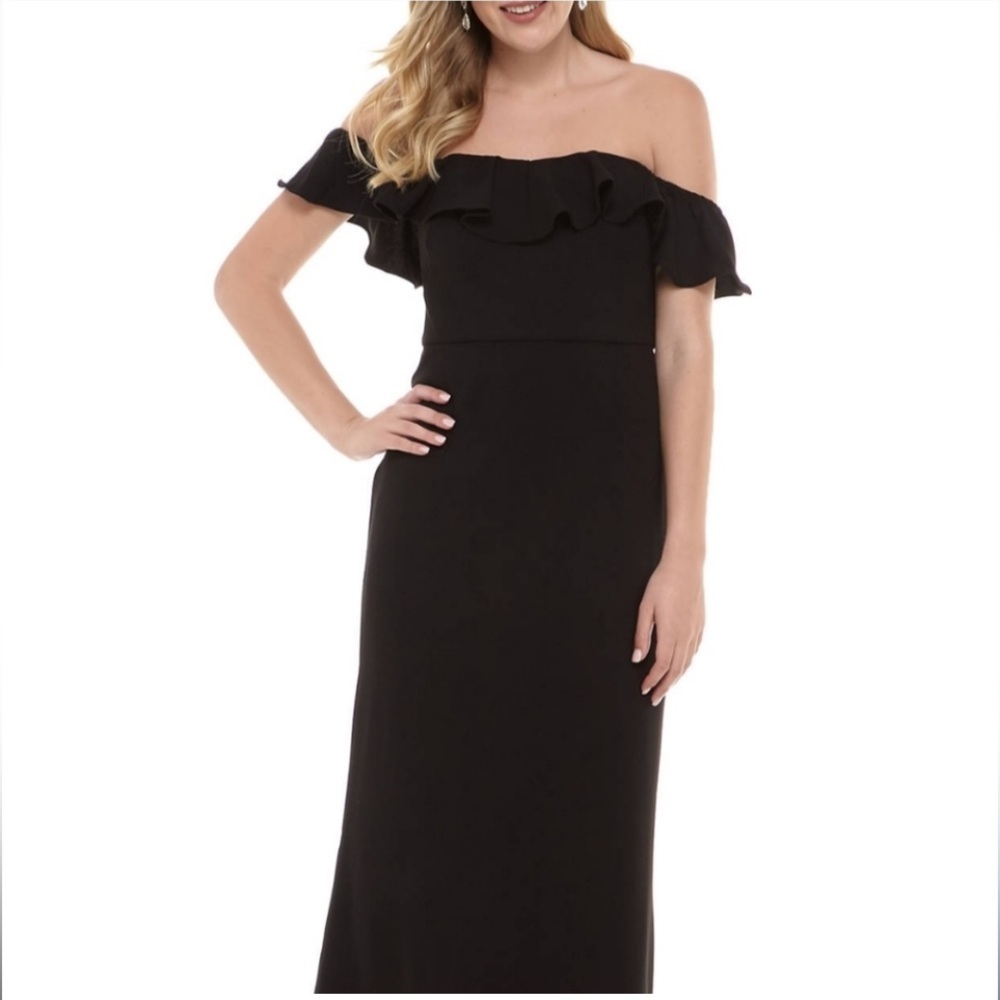 MSK Black Ruffled Off Shoulder Formal Dress Size M